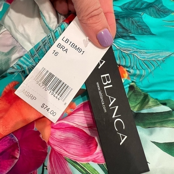 La blanca NWT tropical bikini bottom with ruched skirt size 16 - Picture 3 of 10